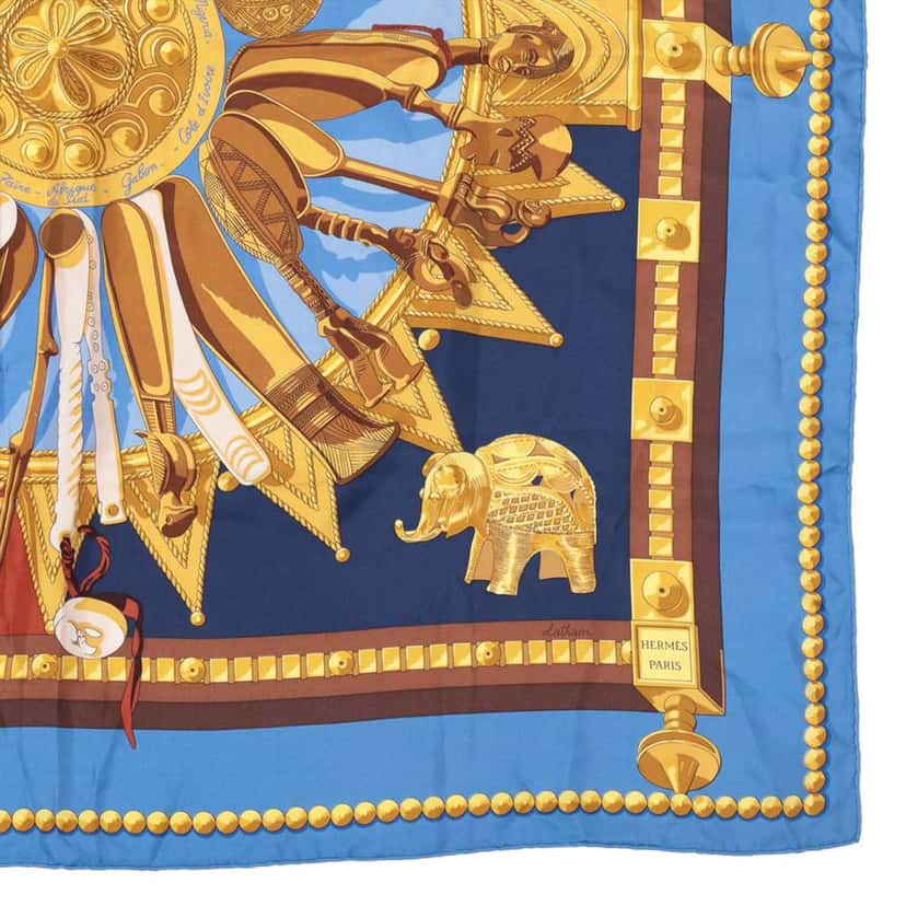 Hermès Cuillers D Afrique Silk Scarf 90 Blue Silk Very good condition - Back View
