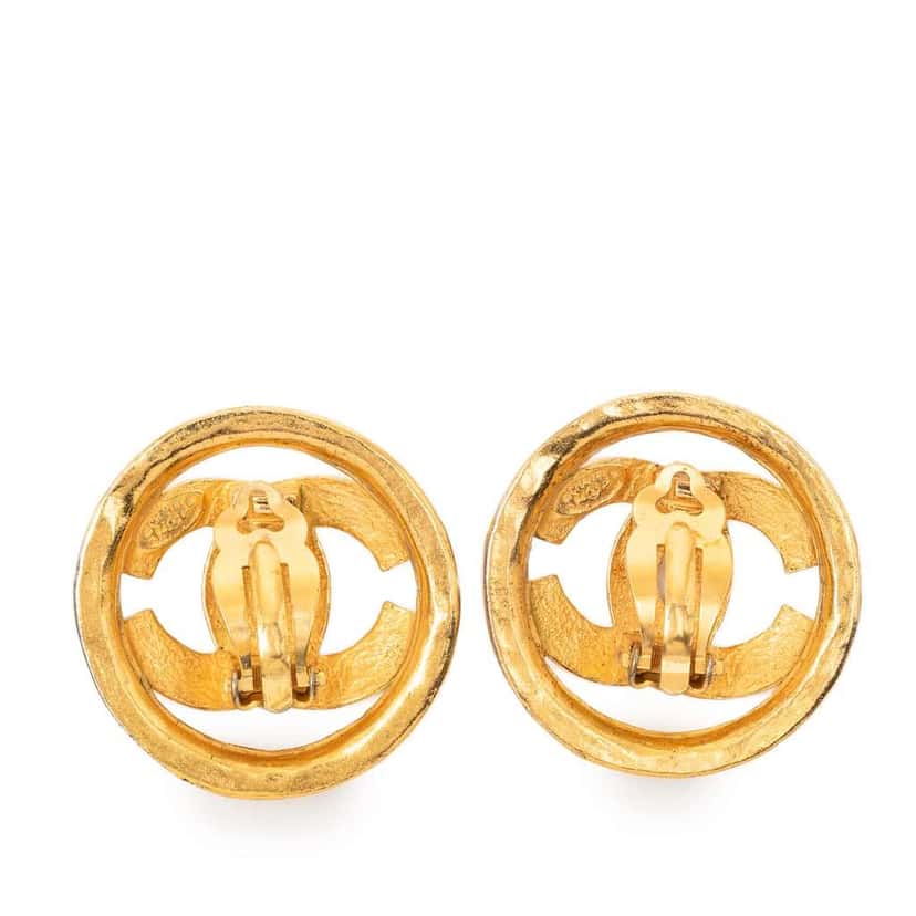 Chanel CC Gold Plated Round Clip on Earrings Gold Metal Very good condition - Back View