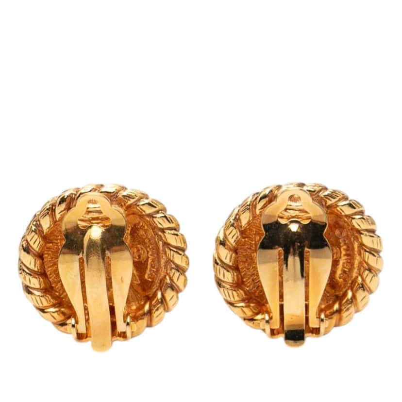 Chanel Gold Plated CC Round Clip on Earrings Gold Metal Very good condition - Back View