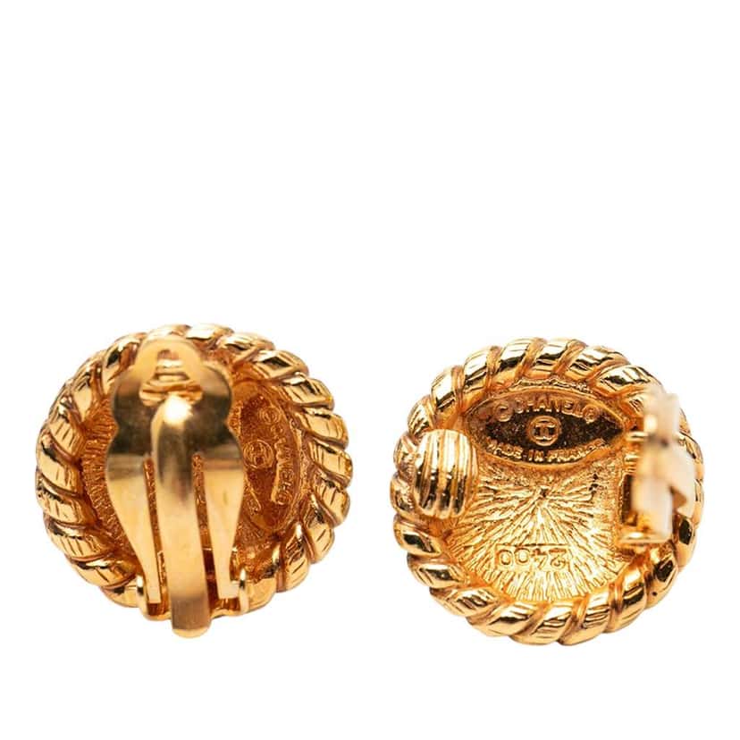 Chanel Gold Plated CC Round Clip on Earrings Gold Metal Very good condition - Inside View