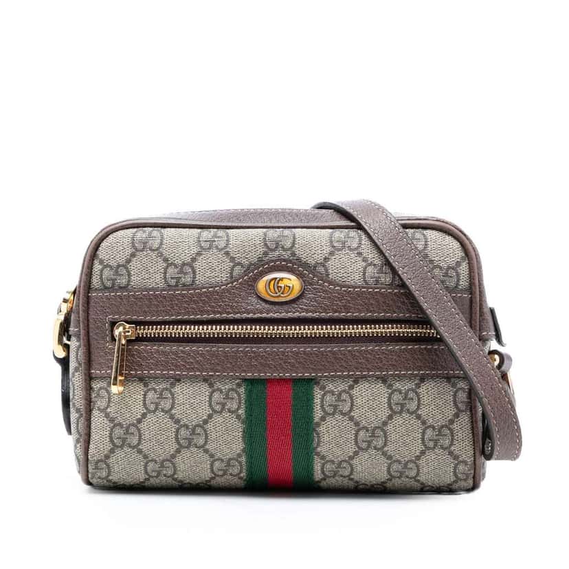 Gucci Mini GG Supreme Web Ophidia Crossbody Beige Canvas Very good condition - Front View