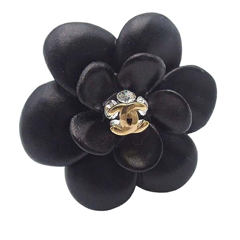 Chanel CC Resin Rhinestone Camellia Clip On Earrings Black Very good condition - Inside View