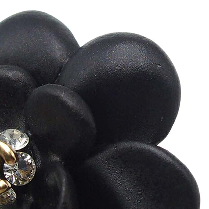 Chanel CC Resin Rhinestone Camellia Clip On Earrings Black Very good condition - Box View