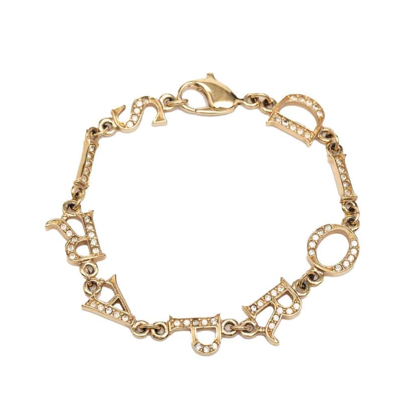 Dior Gold Plated Strass Logo Charm Bracelet Gold Metal Very good condition - Front View