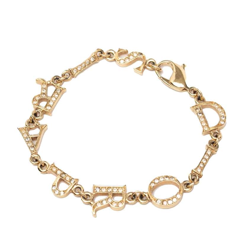 Dior Gold Plated Strass Logo Charm Bracelet Gold Metal Very good condition - Back View