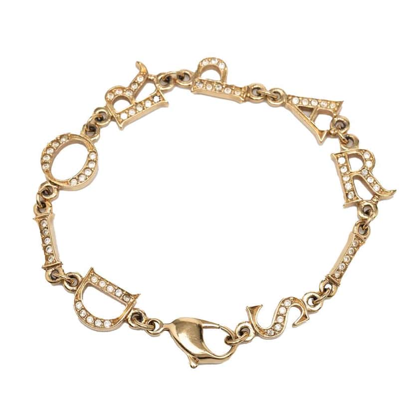 Dior Gold Plated Strass Logo Charm Bracelet Gold Metal Very good condition - Inside View