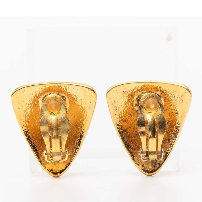 Chanel CC Gold Plated Triangular Clip On Earrings Gold Metal Very good condition - Back View