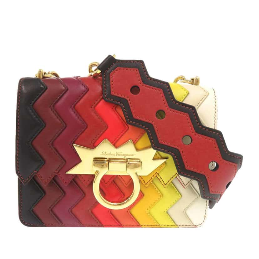 Salvatore Ferragamo Sara Battaglia Mini Leather Zigzag Gancini Crossbody Red Leather Very good condition - Front View