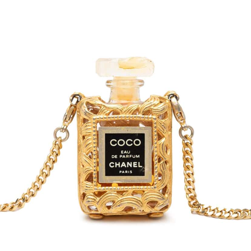 Chanel Gold Plated Perfume Bottle Necklace Gold Metal Very good condition - Front View