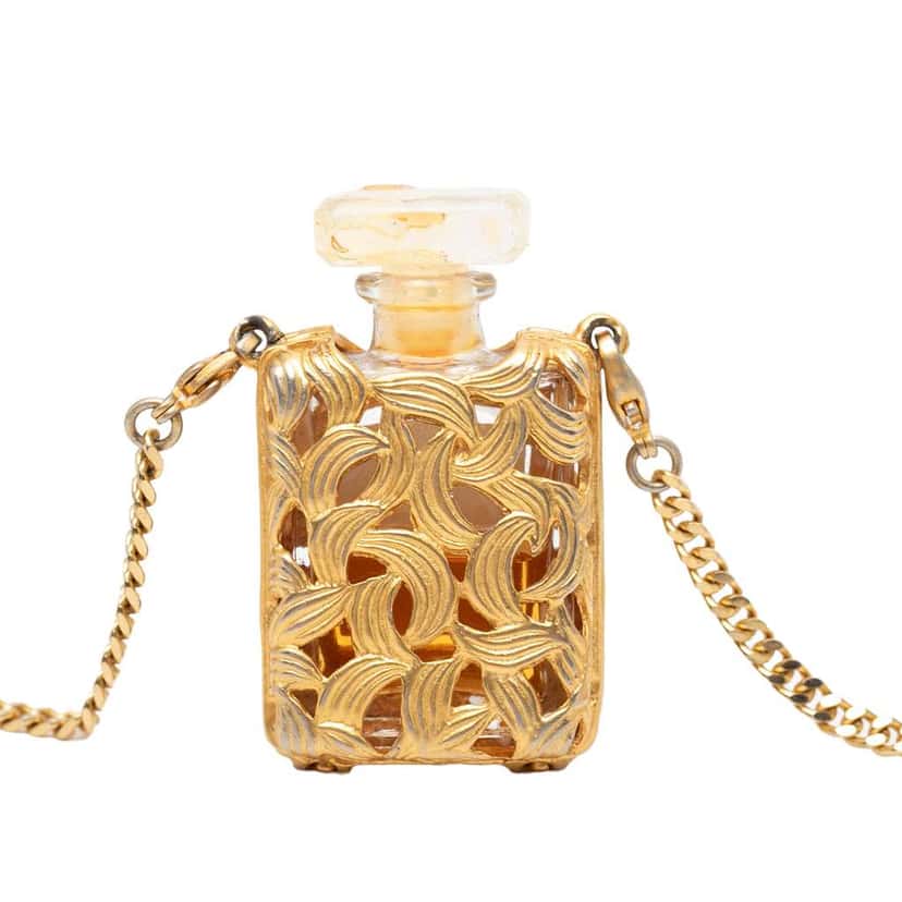 Chanel Gold Plated Perfume Bottle Necklace Gold Metal Very good condition - Back View