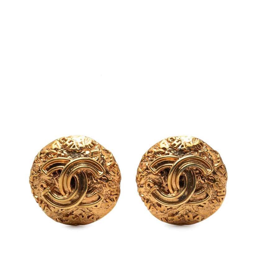 Chanel CC Gold Plated Round Clip On Earrings Gold Metal Very good condition - Front View