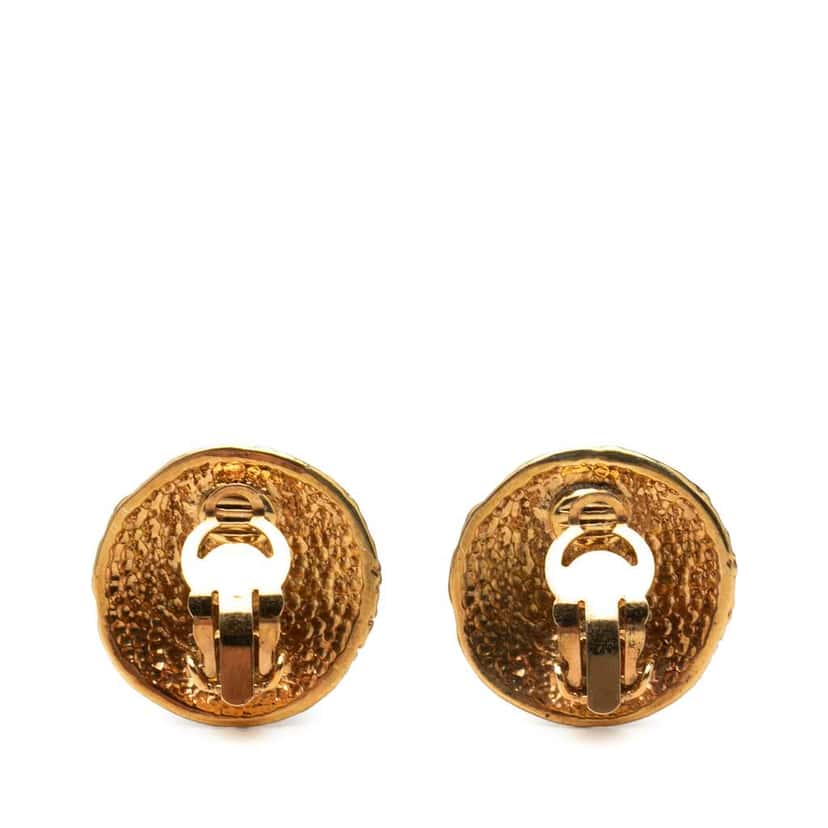 Chanel CC Gold Plated Round Clip On Earrings Gold Metal Very good condition - Back View