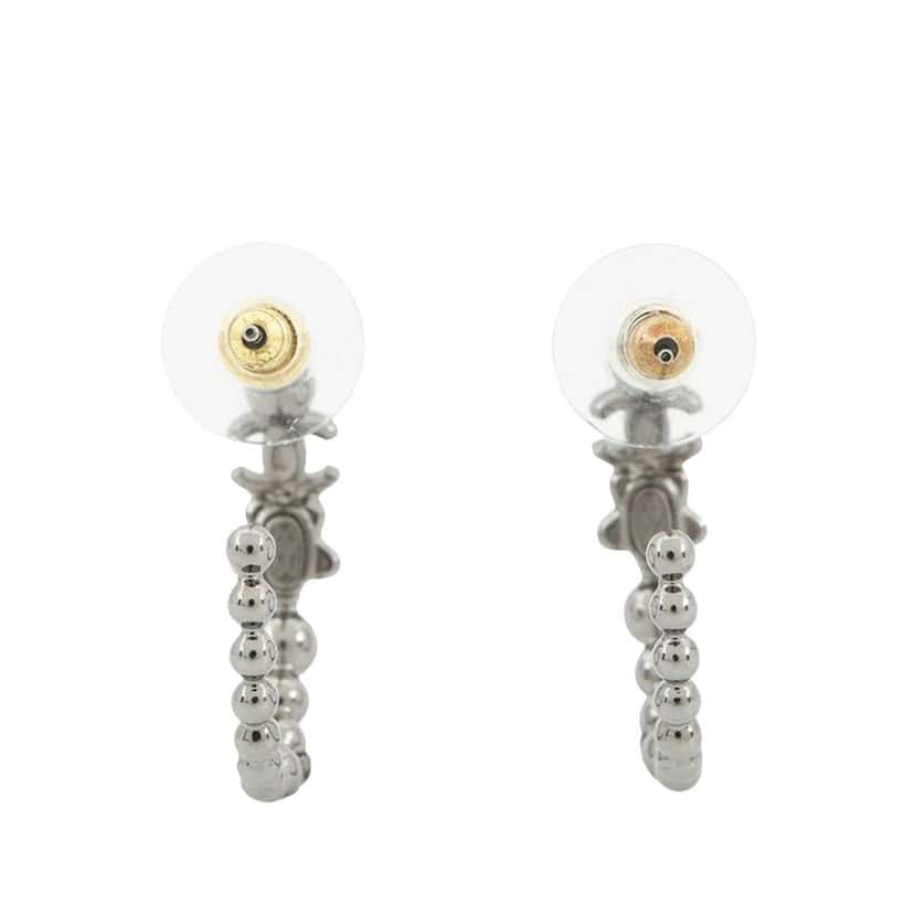 Chanel CC Silver Plated Crystal Star Push Back Earrings Silver Metal Very good condition - Front View