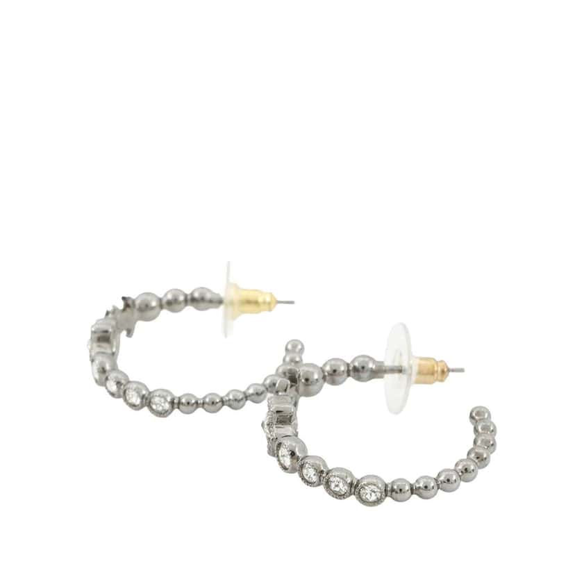 Chanel CC Silver Plated Crystal Star Push Back Earrings Silver Metal Very good condition - Back View