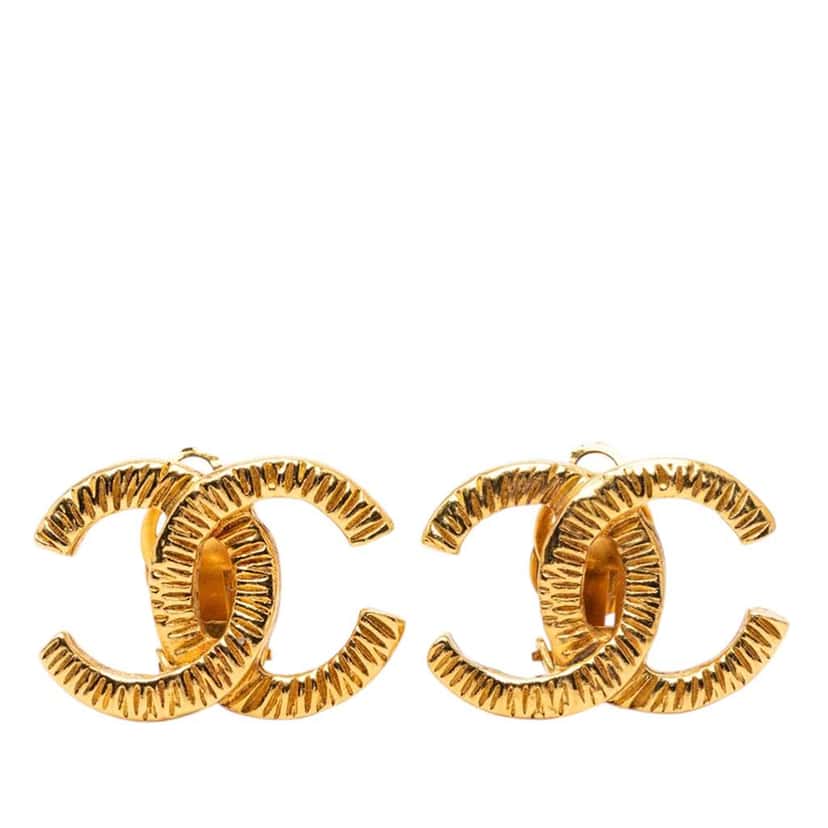 Chanel Gold Plated CC Clip On Earrings Gold Metal Very good condition - Front View