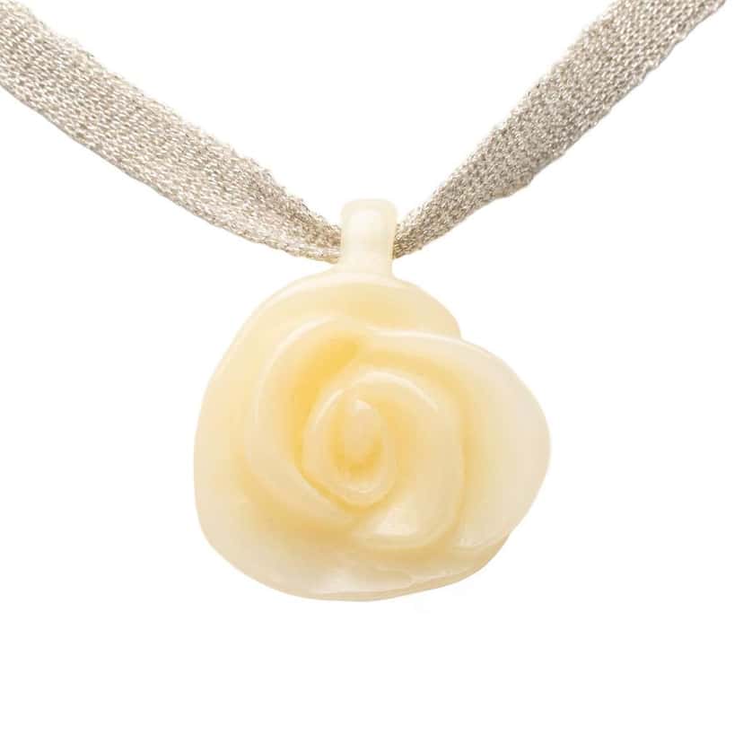 Chanel Satin and Resin Camellia Choker Necklace Silver Satin Very good condition - Back View