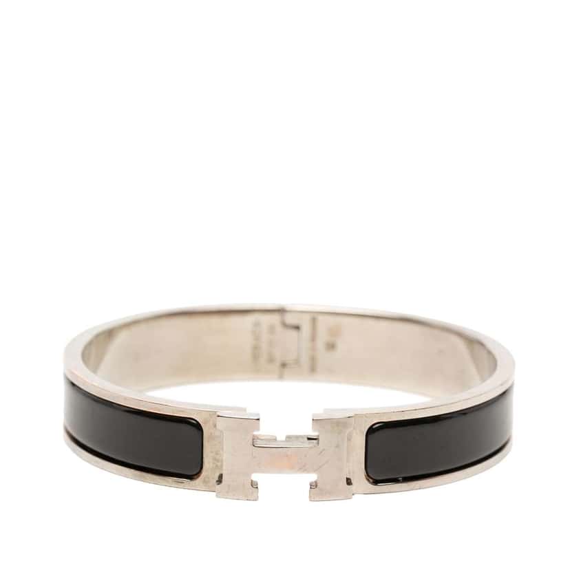 Hermès Narrow Enamel Clic H Bracelet PM Black Very good condition - Front View