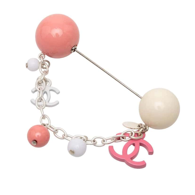 Chanel Silver Plated Resin CC Charm Pin Brooch Silver Metal Very good condition - Back View