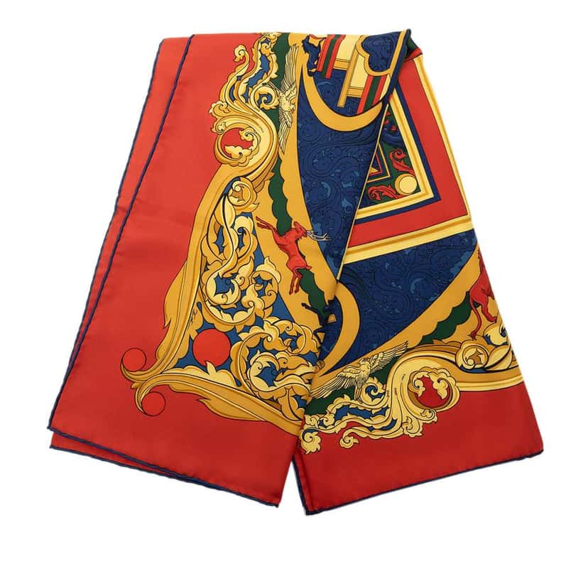 Hermès Animaux Solaires Silk Scarf 90 Red Silk Very good condition - Front View