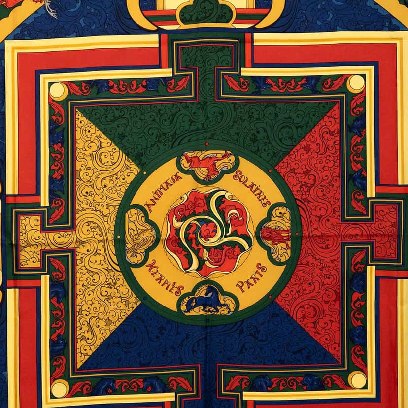 Hermès Animaux Solaires Silk Scarf 90 Red Silk Very good condition - Back View