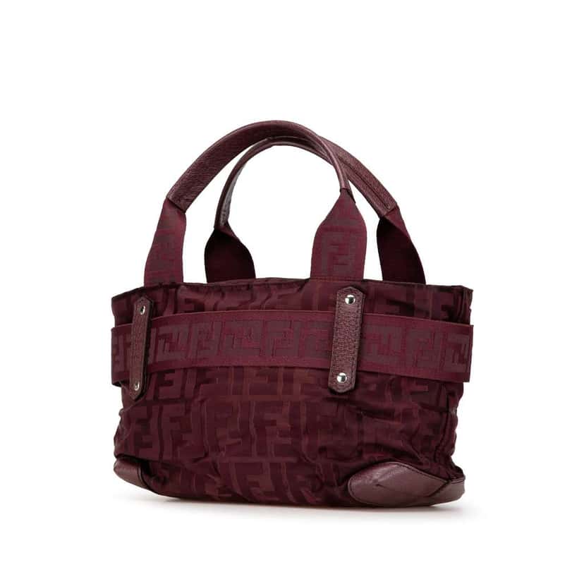 Fendi Zucca Nylon Zip Code Handbag Red Good condition - Back View