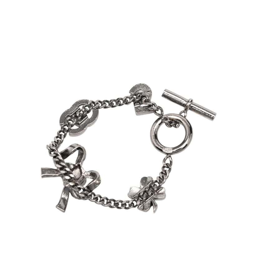 Chanel Silver Plated Crystal CC No. 5 Bow Charm Bracelet Silver Metal Very good condition - Box View