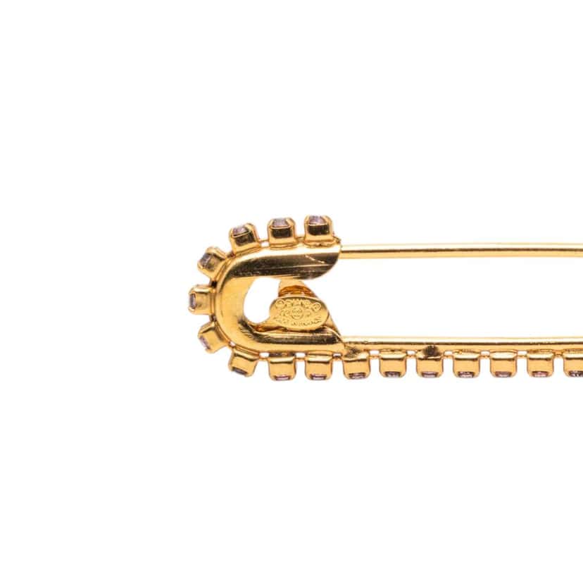 Chanel CC Gold Plated Crystal Embellished Safety Pin Brooch Gold Metal Very good condition - Inside View