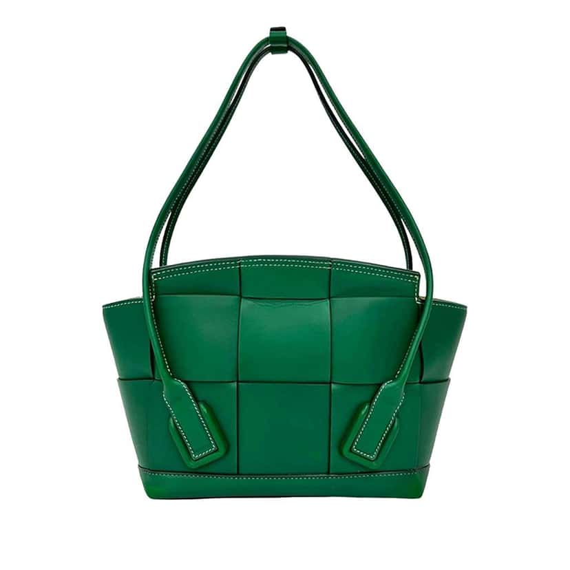 Bottega Veneta Small Calfskin Maxi Intrecciato Arco Satchel Green Leather Very good condition - Back View
