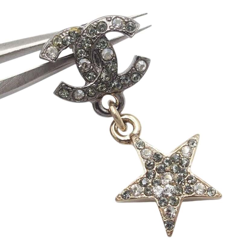 Chanel CC Silver and Gold Plated Crystal Moon and Star Drop Earrings Silver Metal Very good condition - Inside View