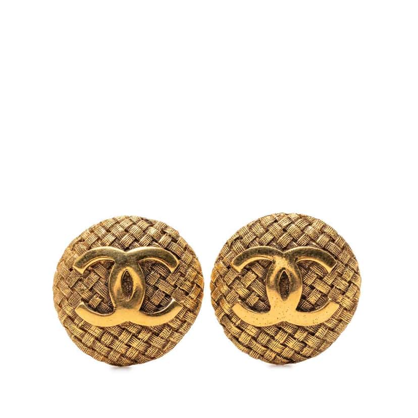 Chanel CC Gold Plated Woven Round Clip On Earrings Gold Metal Very good condition - Front View