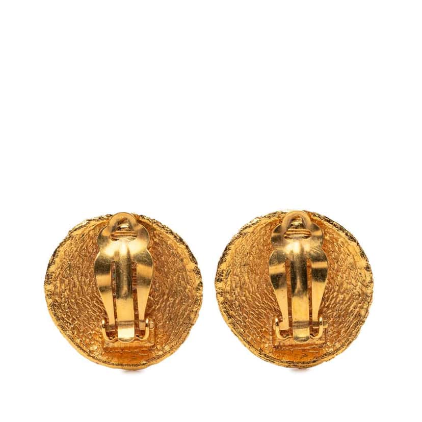 Chanel CC Gold Plated Woven Round Clip On Earrings Gold Metal Very good condition - Back View