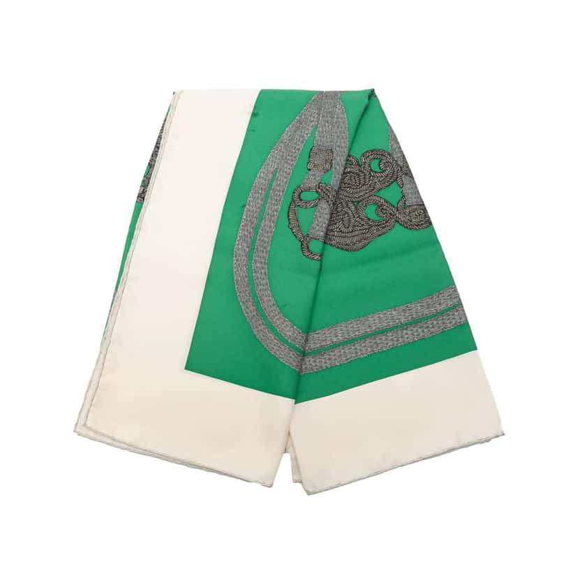 Hermès Brides De Gala Brode Main Silk Scarf 90 Green Silk Very good condition - Front View