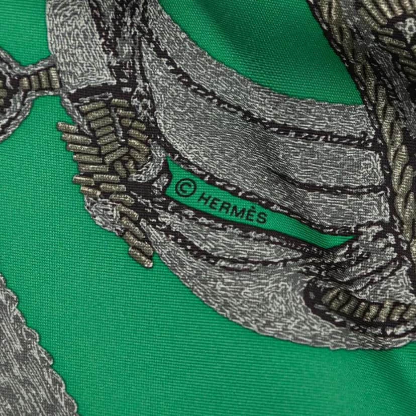 Hermès Brides De Gala Brode Main Silk Scarf 90 Green Silk Very good condition - Box View