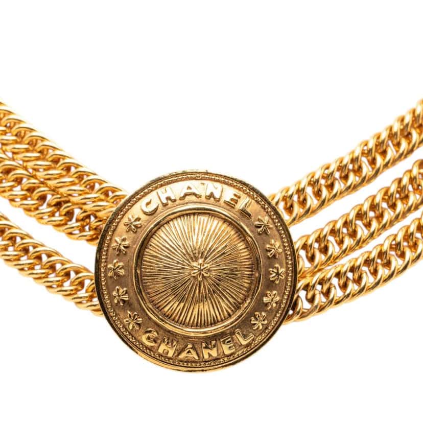 Chanel Gold Plated Medallion Multistrand Chain Choker Necklace Gold Metal Very good condition - Back View
