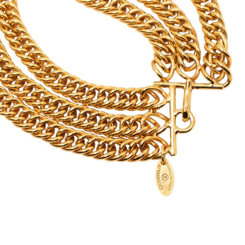 Chanel Gold Plated Medallion Multistrand Chain Choker Necklace Gold Metal Very good condition - Model View