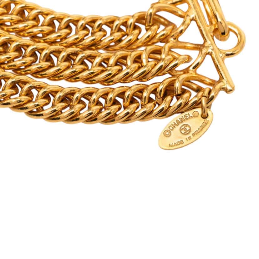 Chanel Gold Plated Medallion Multistrand Chain Choker Necklace Gold Metal Very good condition - Box View