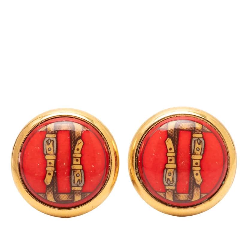 Hermès Enamel Clip On Earrings Red Very good condition - Front View