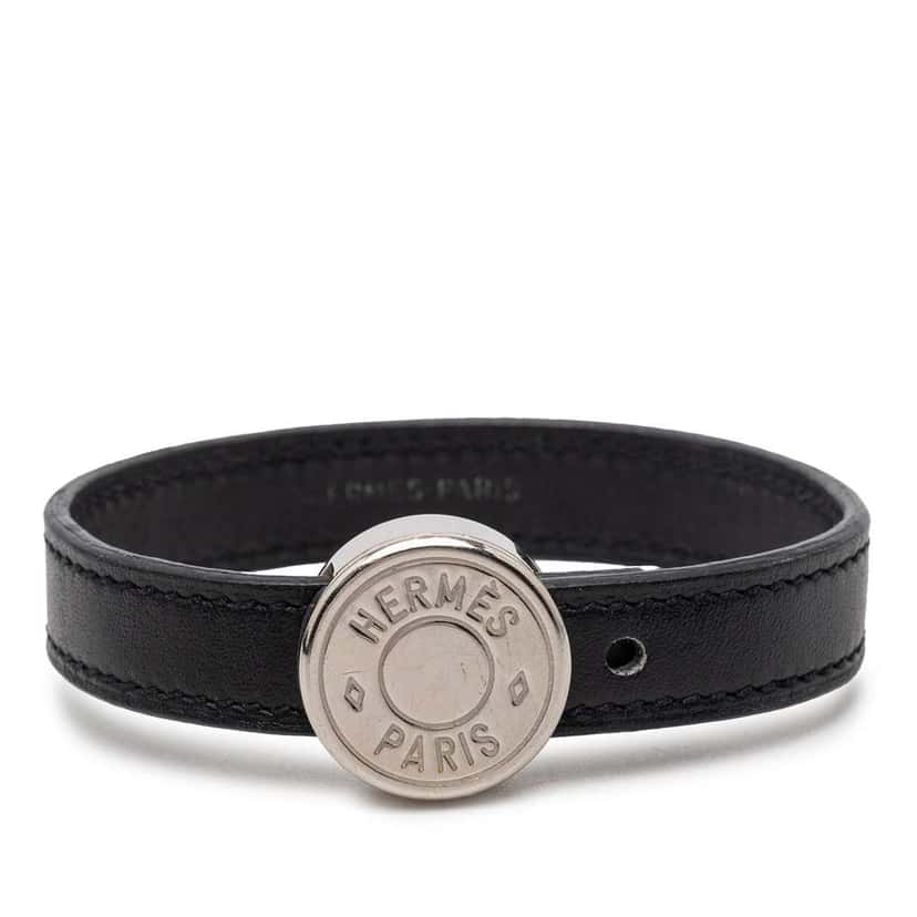 Hermès Swift Clou de Selle Looping Bracelet Black Leather Very good condition - Front View