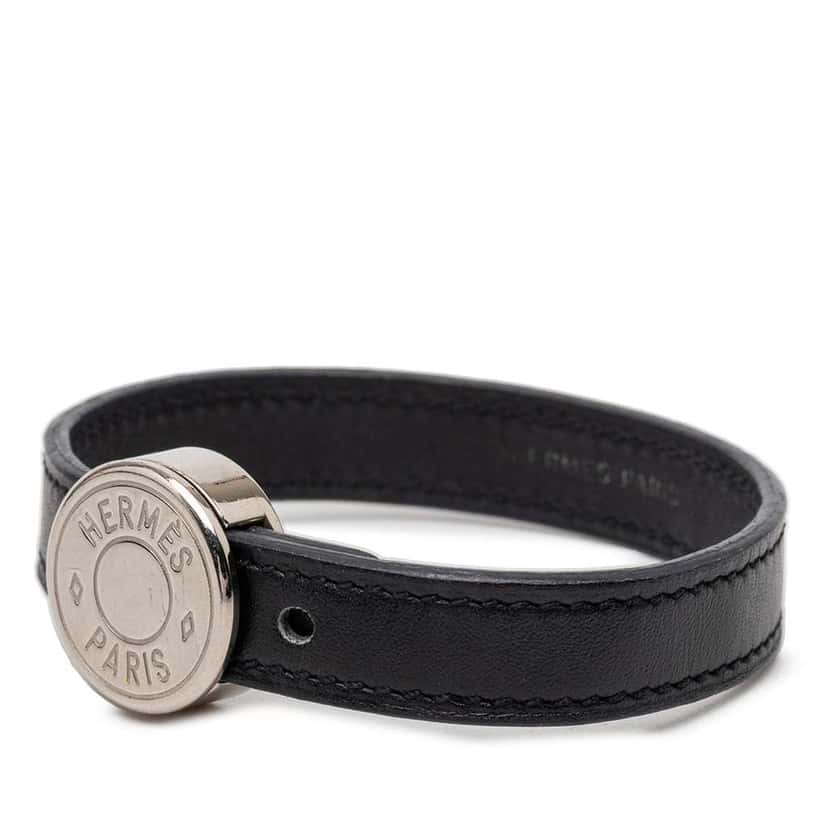 Hermès Swift Clou de Selle Looping Bracelet Black Leather Very good condition - Back View