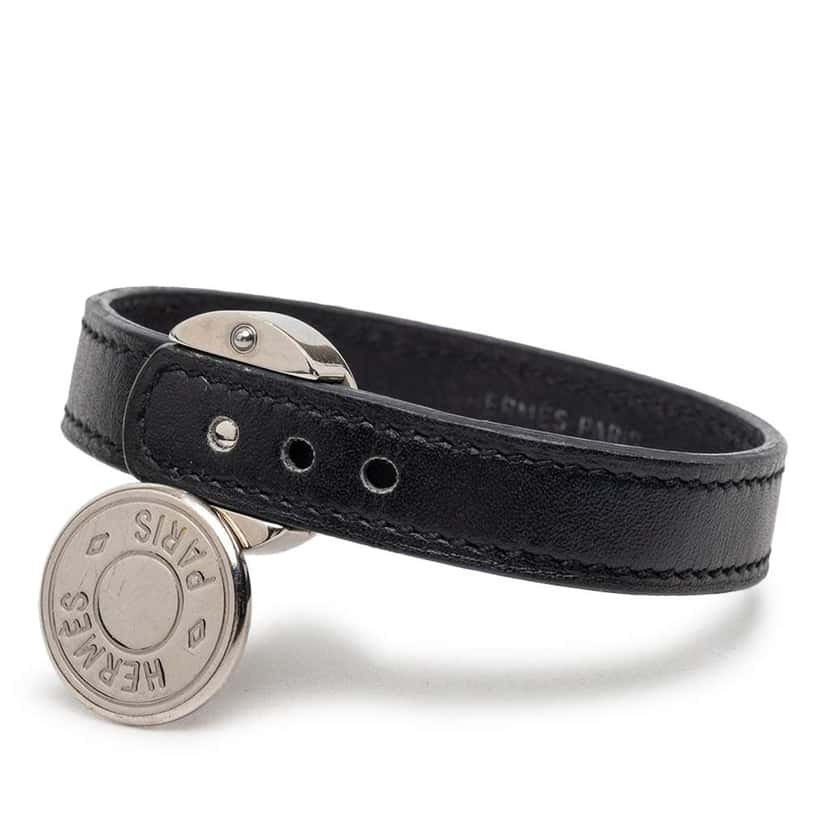 Hermès Swift Clou de Selle Looping Bracelet Black Leather Very good condition - Model View