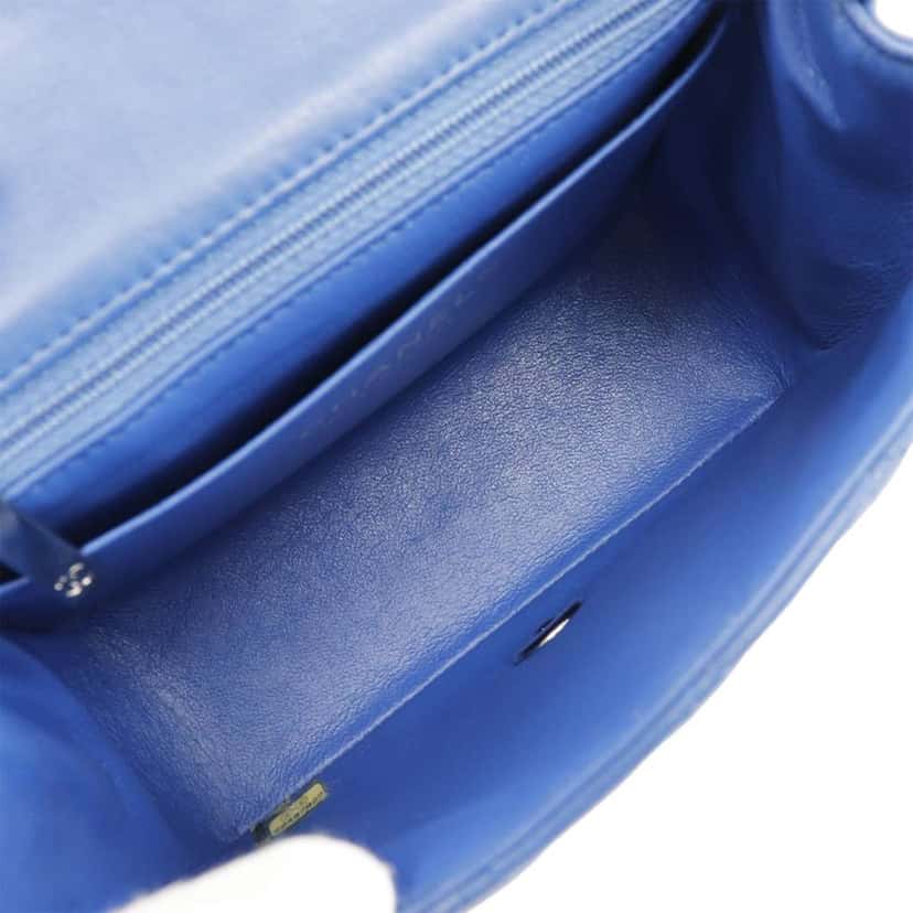 Chanel Mini Square Classic Lambskin Single Flap Blue Leather Very good condition - Model View