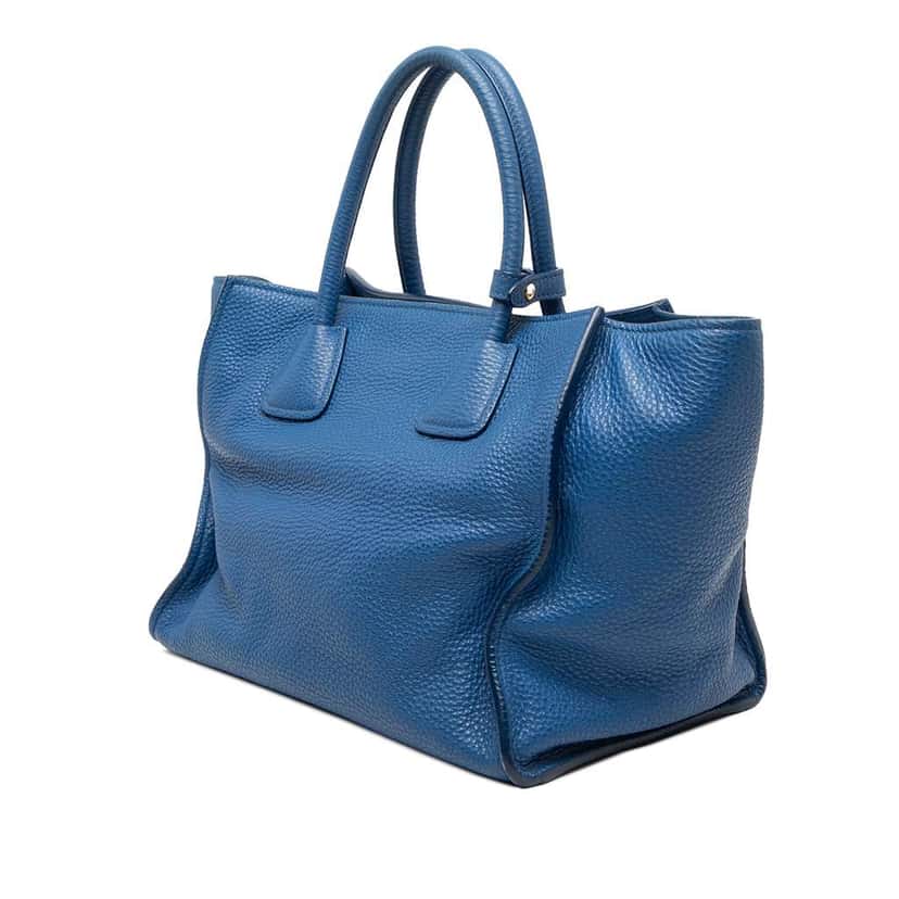 Prada Vitello Daino Front Pocket Open Convertible Tote Blue Leather Very good condition - Back View