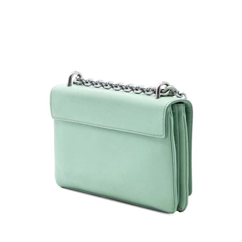 Prada Saffiano Lux Chain Lock Flap Green Leather Very good condition - Back View
