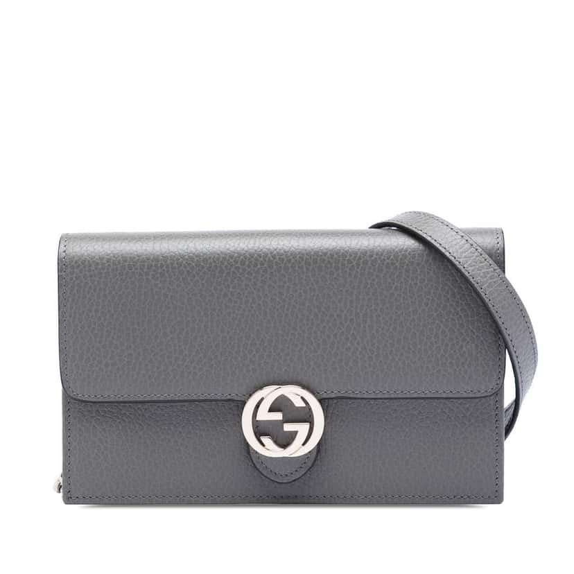 Gucci Leather Interlocking G Dollar Wallet on Chain Grey Leather Very good condition - Front View