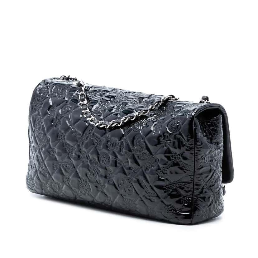 Chanel Jumbo Patent Embossed Lucky Symbols Flap Black Leather Very good condition - Back View