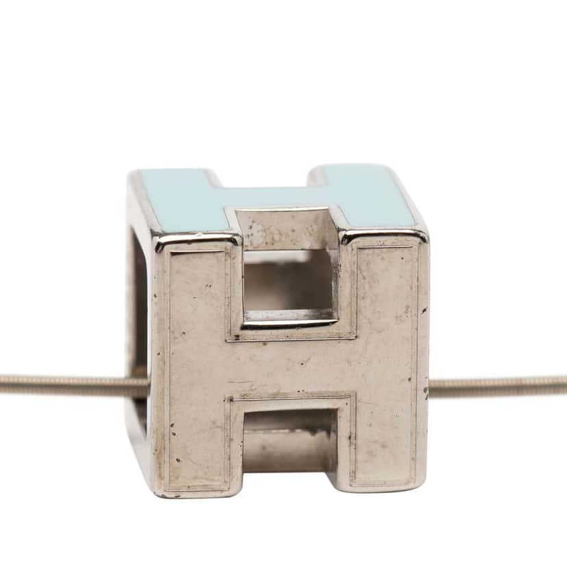 Hermès Palladium Plated Lacquered Cage D H Pendant Necklace Silver Metal Very good condition - Back View