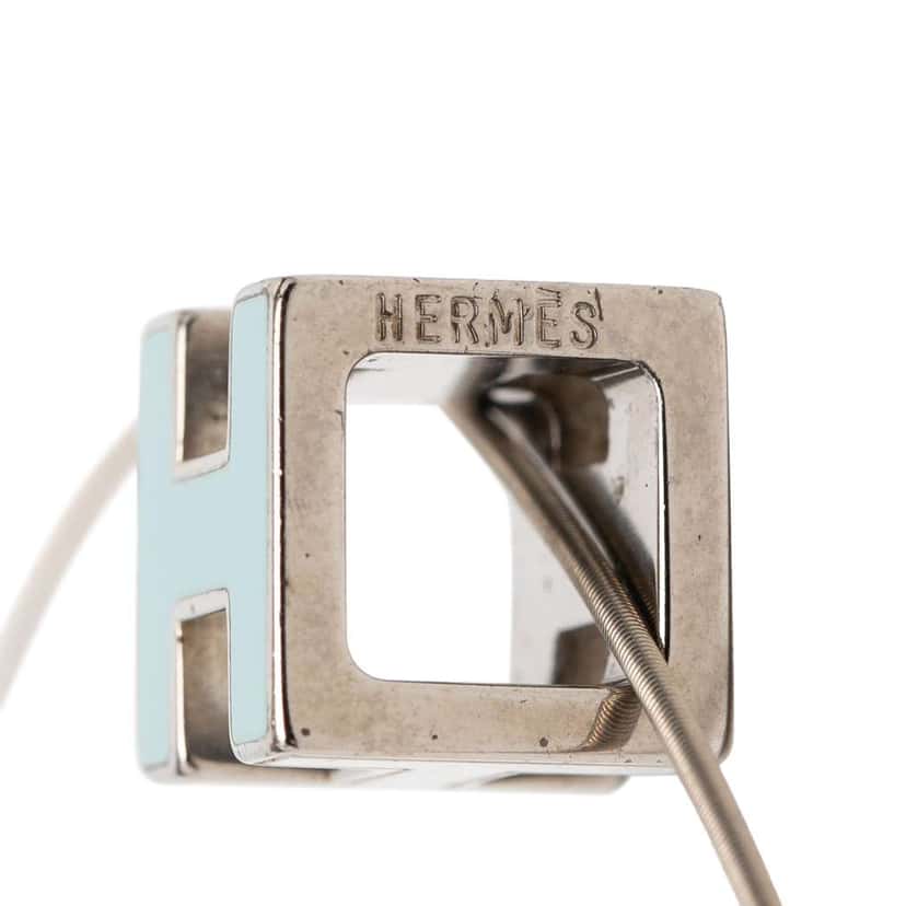 Hermès Palladium Plated Lacquered Cage D H Pendant Necklace Silver Metal Very good condition - Inside View