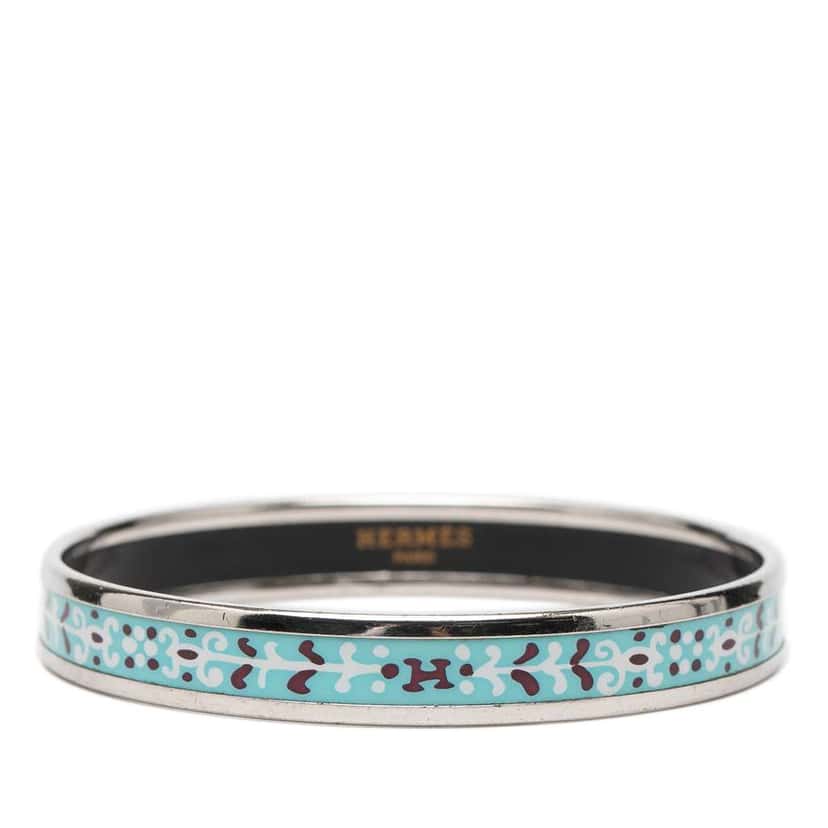 Hermès Narrow Flower Petal Enamel Bangle 62 Blue Very good condition - Front View