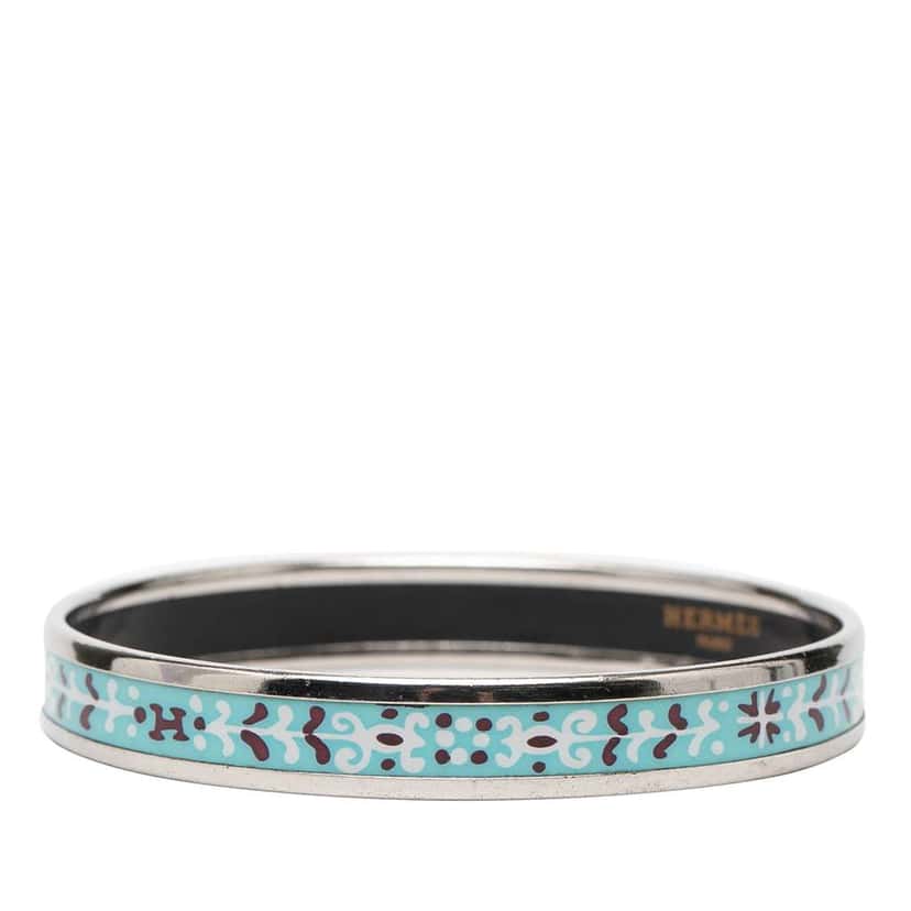 Hermès Narrow Flower Petal Enamel Bangle 62 Blue Very good condition - Back View