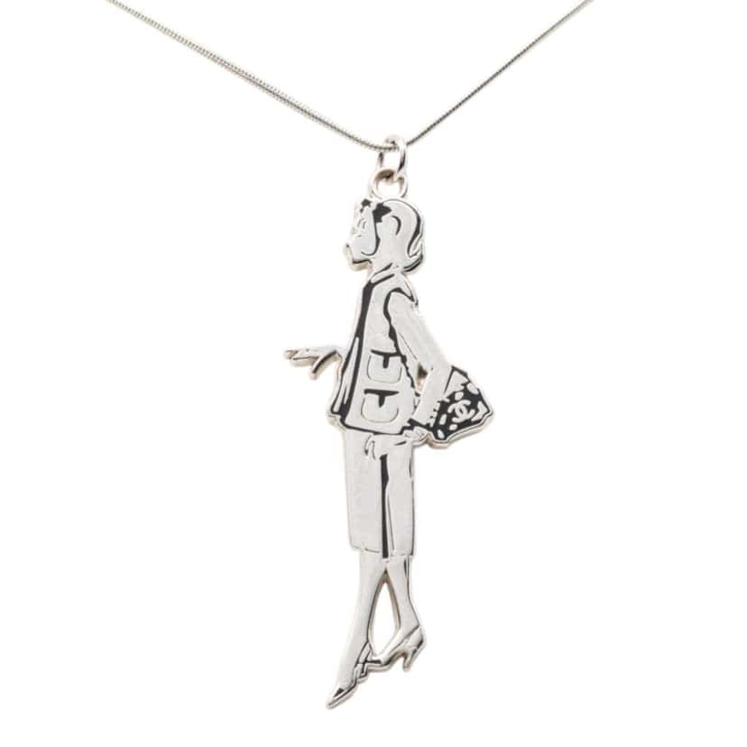 Chanel Silver Plated Mademoiselle Pendant Necklace Silver Metal Very good condition - Back View